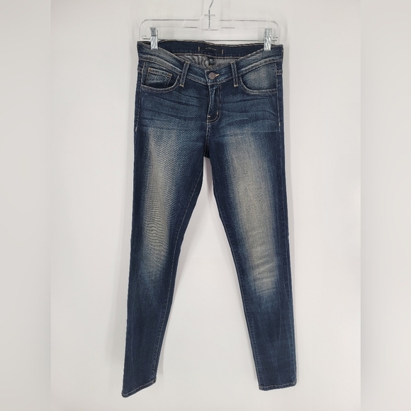 Flying Monkey Jeans Women's Size 27 Dark Wash Mid Rise Distressed Skinny Stretch - Picture 1 of 5